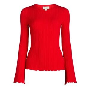 Sofia Jeans Womens Sweater Size L Goji Berry Ribbed Knit Bell Sleeve Lightweight